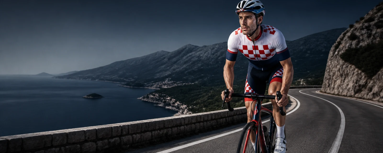 Ciclista hrvatski en una subida de montaña